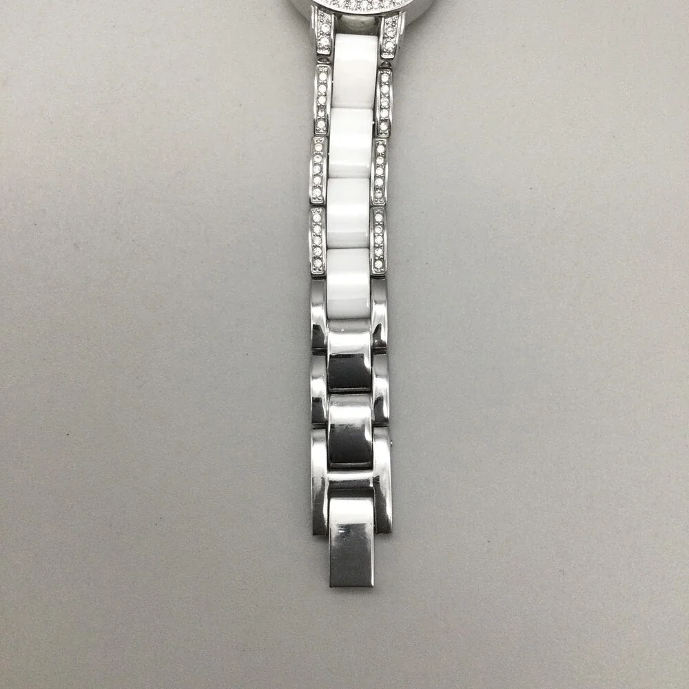 Armitron Now Womens Watch 24mm Crystal Bezel White Ceramic Band New Battery 6.5